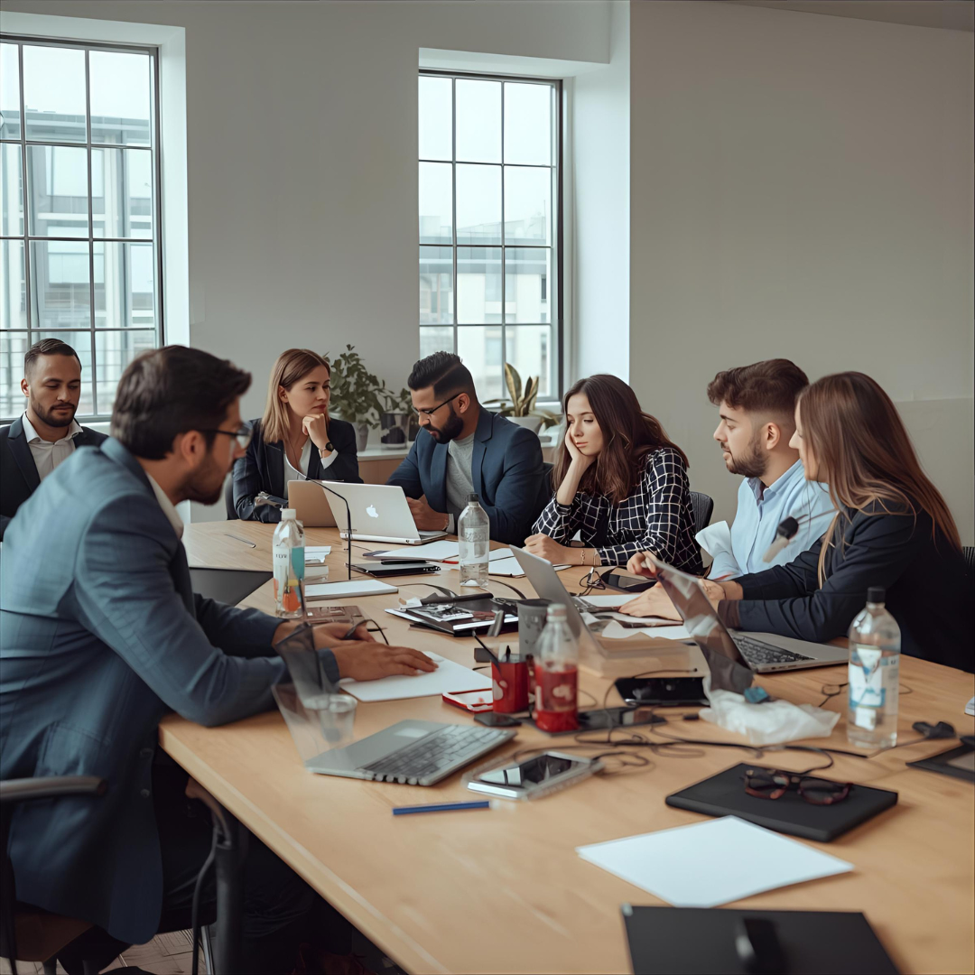 Modern office with a team working